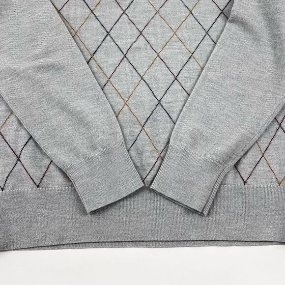 Brooks Brothers Mens Merino Wool Sweater M Light Gray Red Yellow Argyle … - Picture 7 of 10